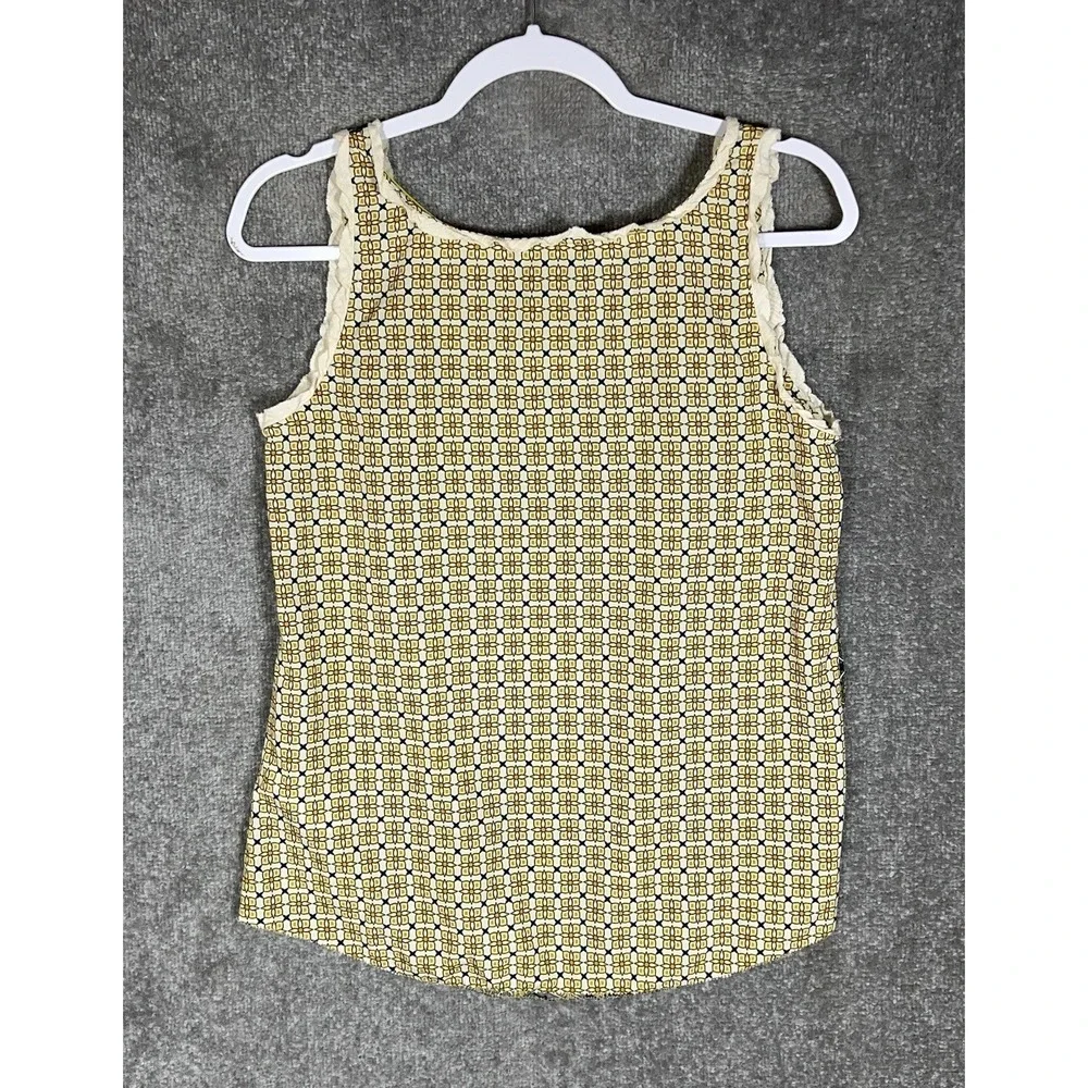 Tommy Hilfiger Tank Top Womens Size Medium Green Geometric Floral Ruffle Trim